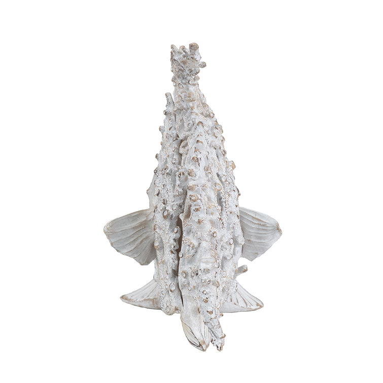 White and Beige Coral Look Resin Angelfish Figurine