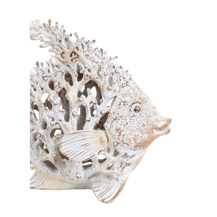 White and Beige Coral Look Resin Angelfish Figurine