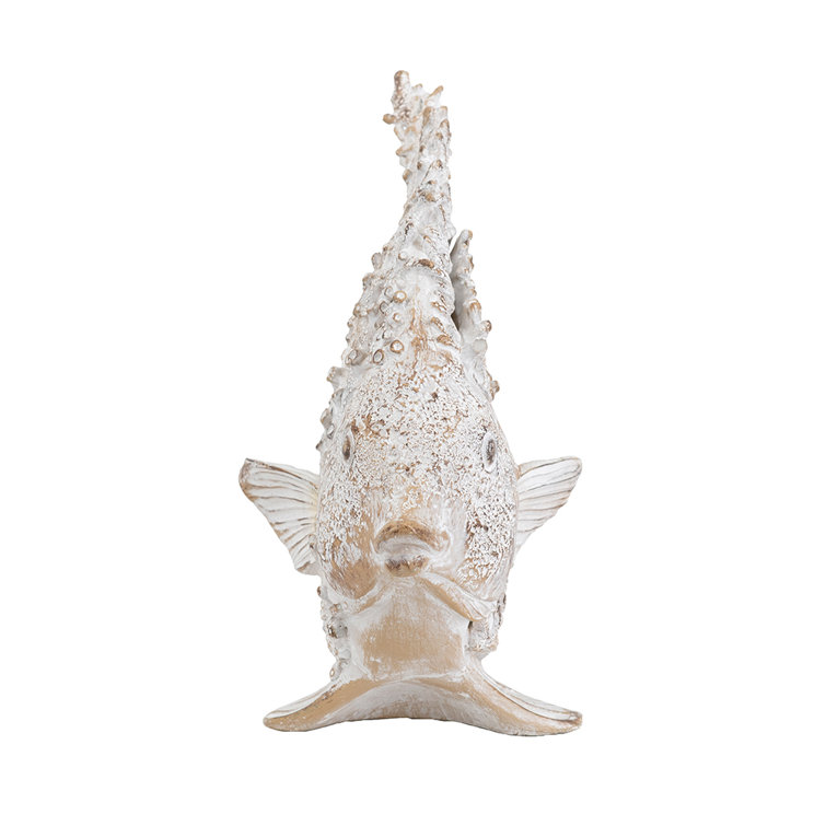 White and Beige Coral Look Resin Angelfish Figurine