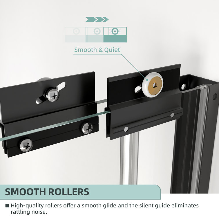Matte Black Double Sliding Semi-Frameless Shower Door with Clear Glass
