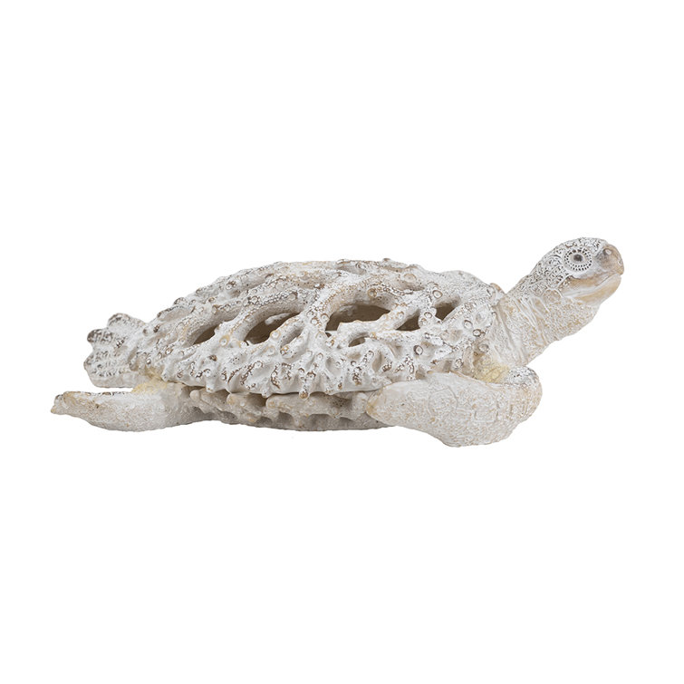White Coral Reef Sea Turtle Resin Statue 13" x 12"