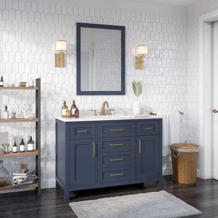 Midnight Blue 48" Bathroom Vanity Set with White Marble Top