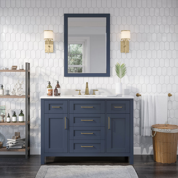 Midnight Blue 48" Bathroom Vanity Set with White Marble Top