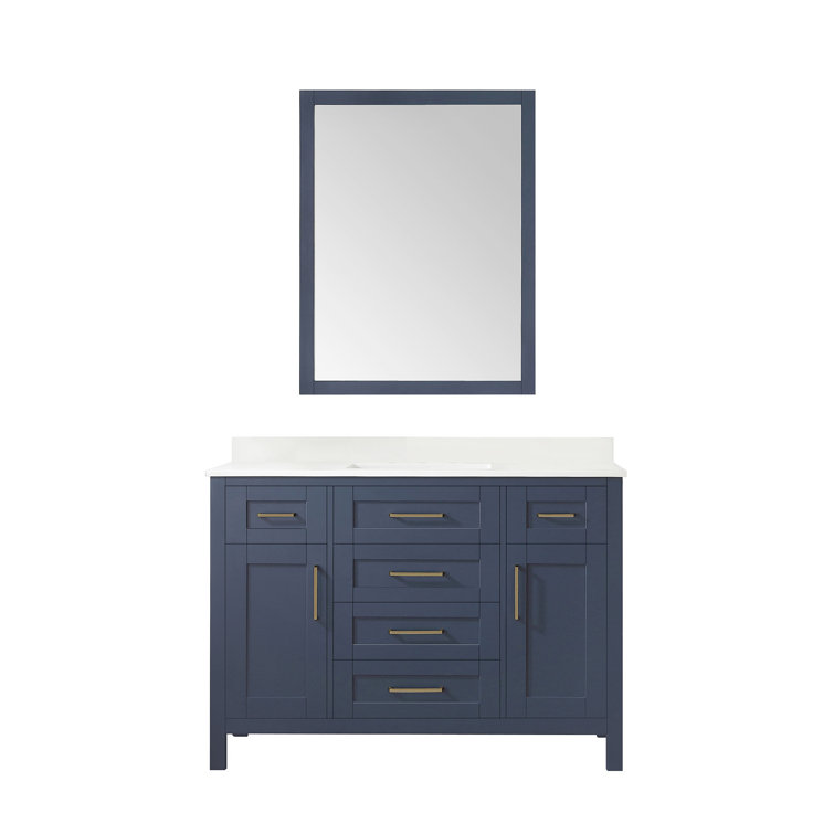 Midnight Blue 48" Bathroom Vanity Set with White Marble Top