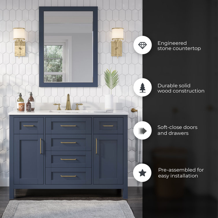 Midnight Blue 48" Bathroom Vanity Set with White Marble Top