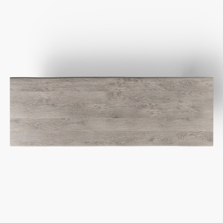 Sandblasted Grey Acacia Wood Dining Table with Brass U Base