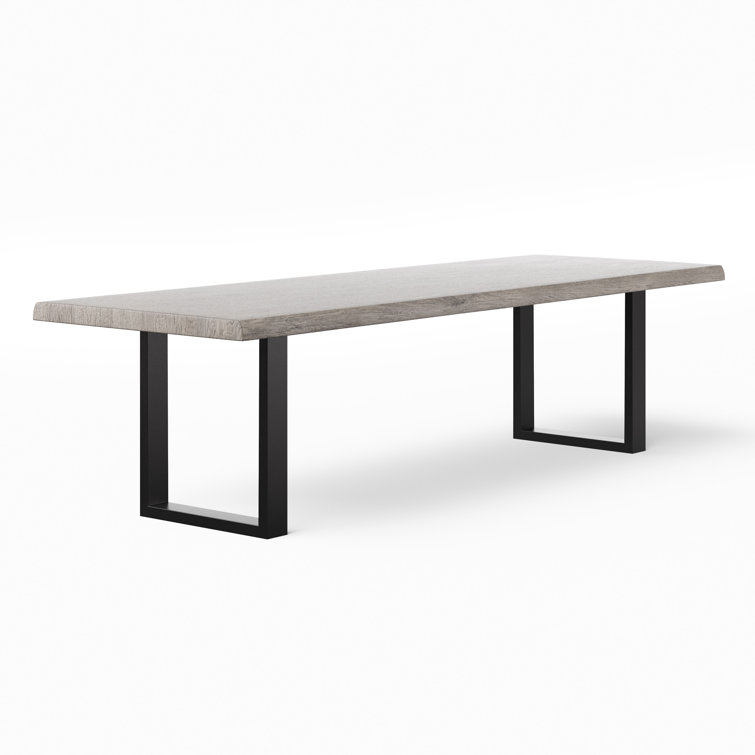 Contemporary Acacia Wood Dining Table in Sandblasted Grey with Black Aluminum Base