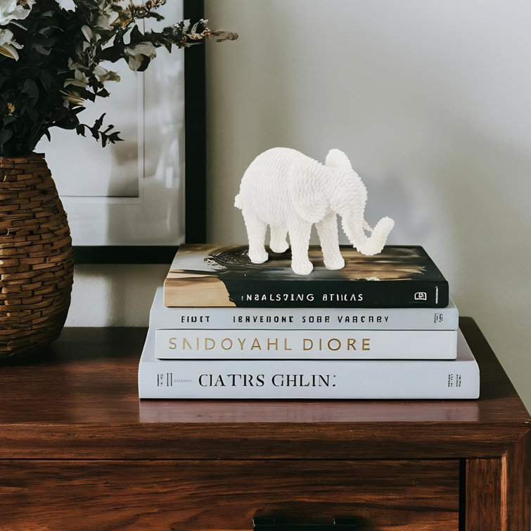 Handmade White Resin Elephant Figurine with Textured Pattern
