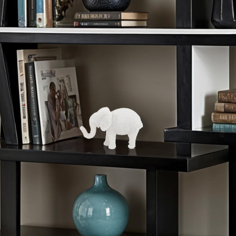 Handmade White Resin Elephant Figurine with Textured Pattern