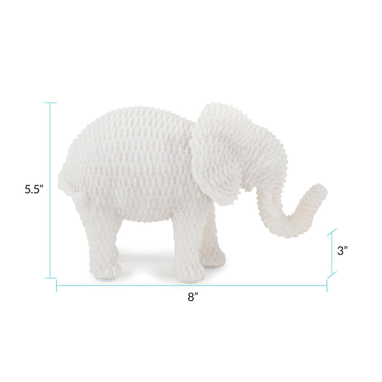 Handmade White Resin Elephant Figurine with Textured Pattern