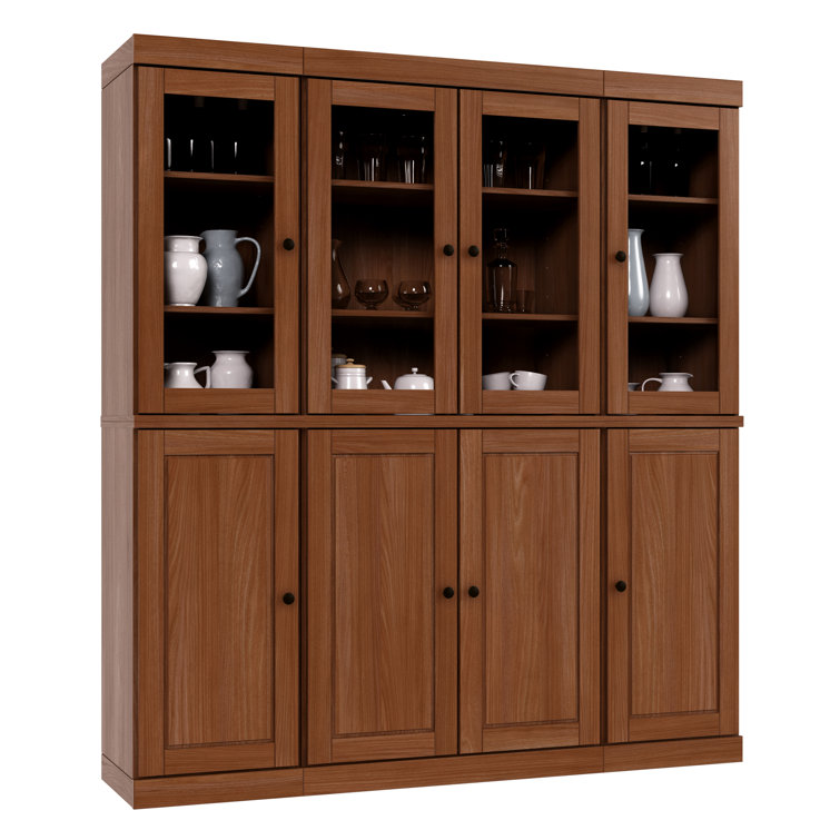 Mocha Solid Wood Raised Panel Kitchen Pantry Cabinet with Clear Glass Doors