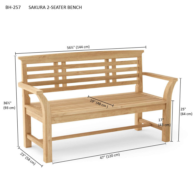 Sakura Natural Teak 2-Seater Outdoor Bench