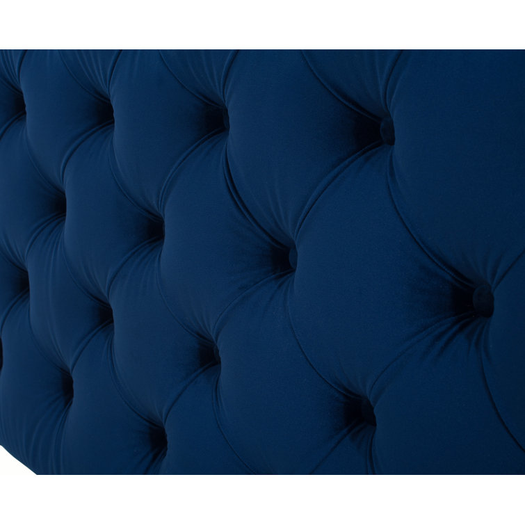 Navy Blue Velvet Tufted Queen Bed with Nailhead Trim