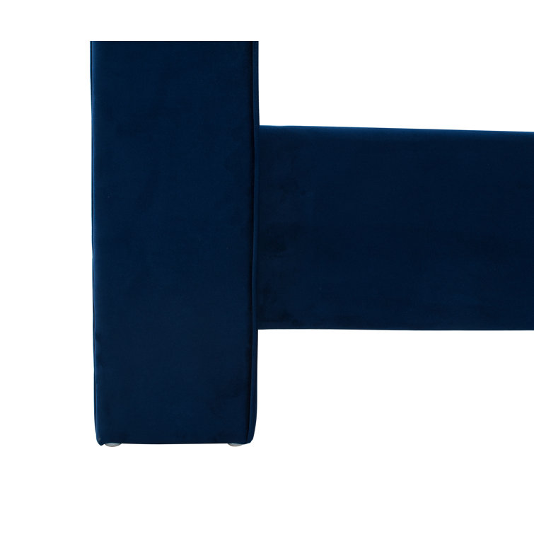 Navy Blue Velvet Tufted Queen Bed with Nailhead Trim