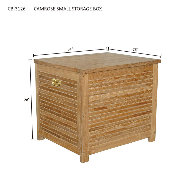 Small Teak Wood Deck Storage Box with Brass Handles