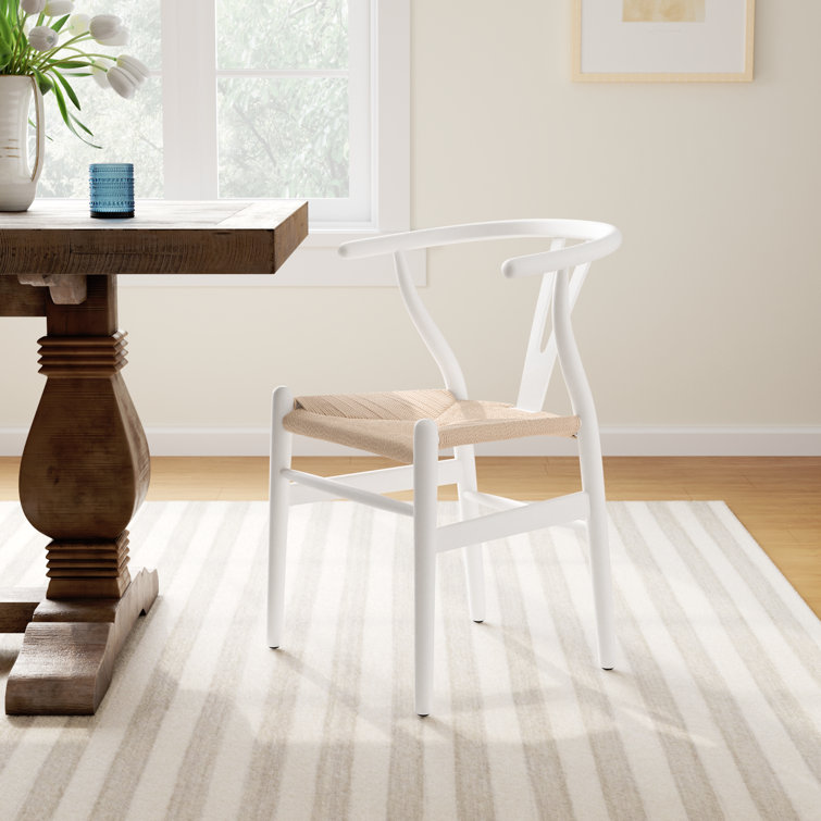 Wyn Solid Wood Weave Mid-Century Modern Dining Chair in White