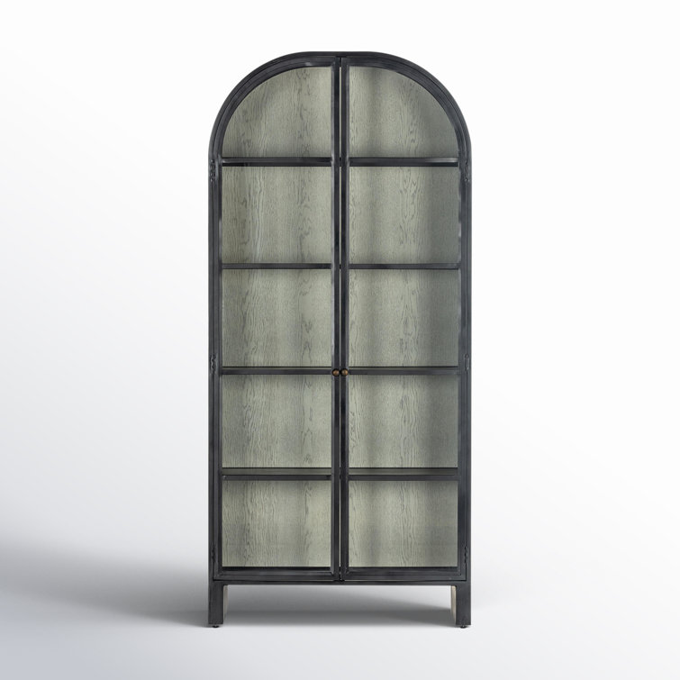 Tall Black Iron and Vintage White Oak Arched Display Cabinet