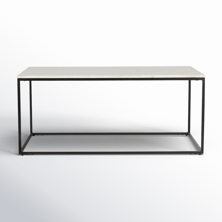 Rectangular White Marble Top Coffee Table with Black Iron Frame