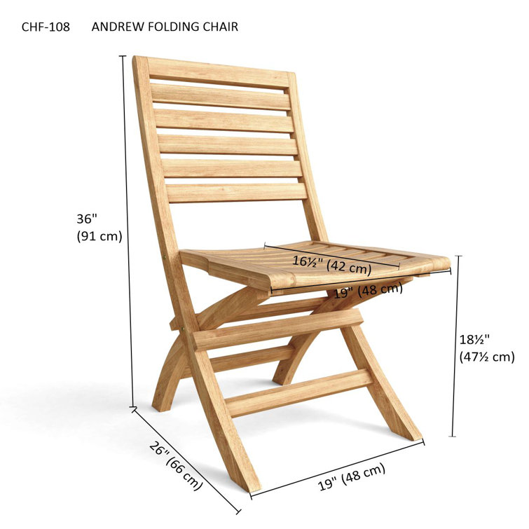 Natural Teak Armless Outdoor Folding Dining Chair