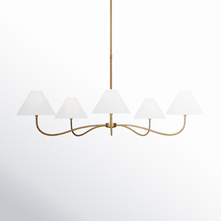 Burnished Brass 5-Light Chandelier with White Linen Shades