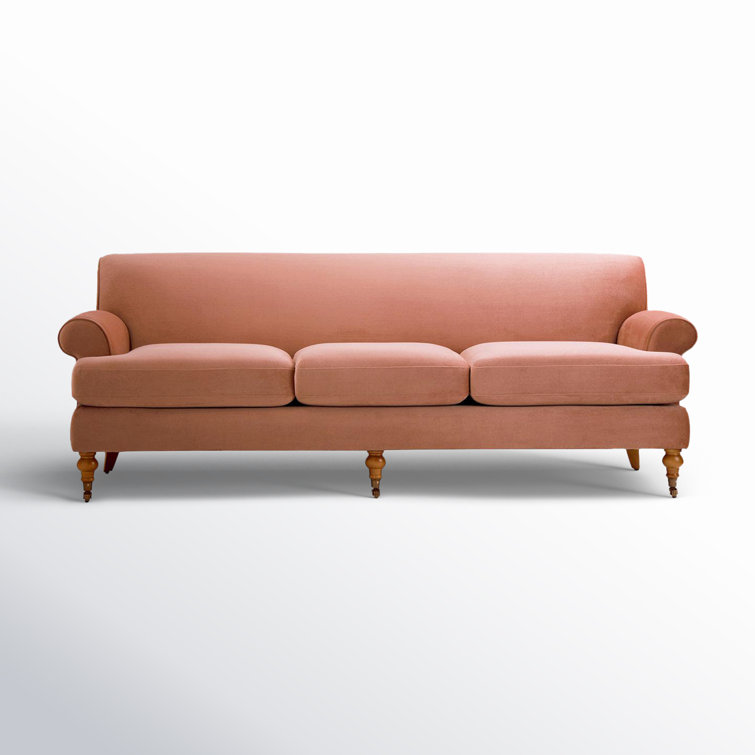 Peach Orange Velvet Lawson Sofa with Pinewood Frame and Removable Cushions