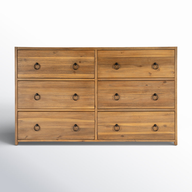 Lark Natural Wood 6-Drawer Dresser with Glam Ring Pulls