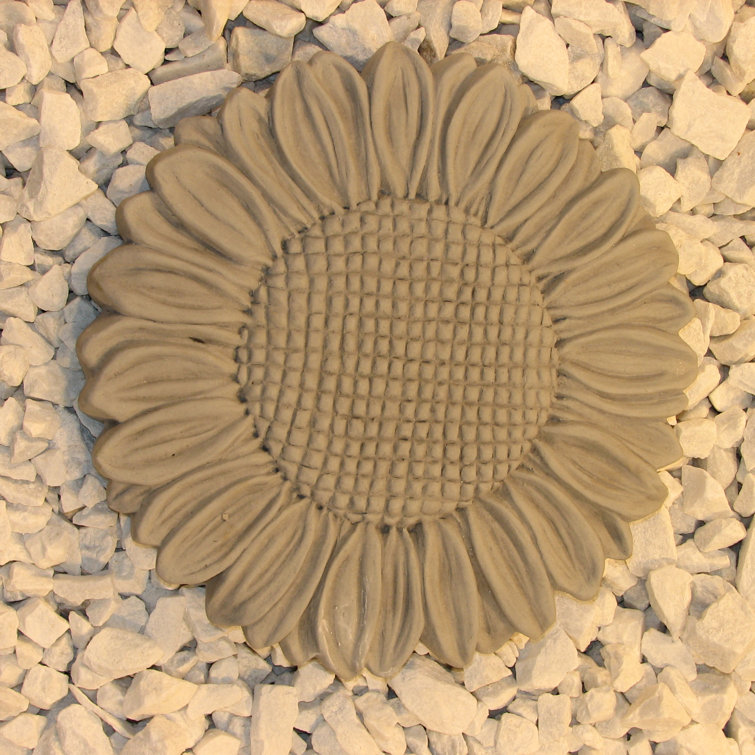 Antique Gray Concrete Sunflower Stepping Stone