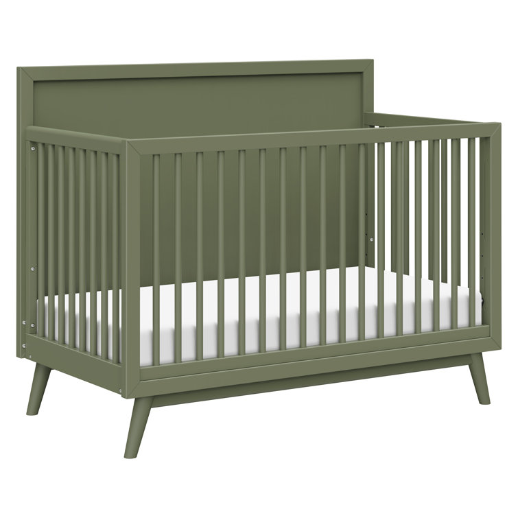 Olive Green Mid-Century Modern Convertible Crib with Tapered Legs
