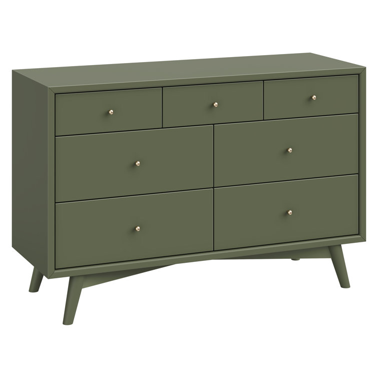 Olive Mid-century Modern Double Dresser with 7 Drawers