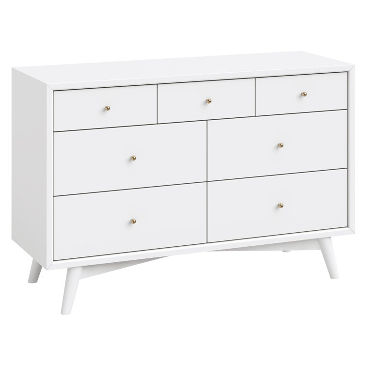 White Mid-century Modern Double Dresser with Ball Bearing Drawer Glides