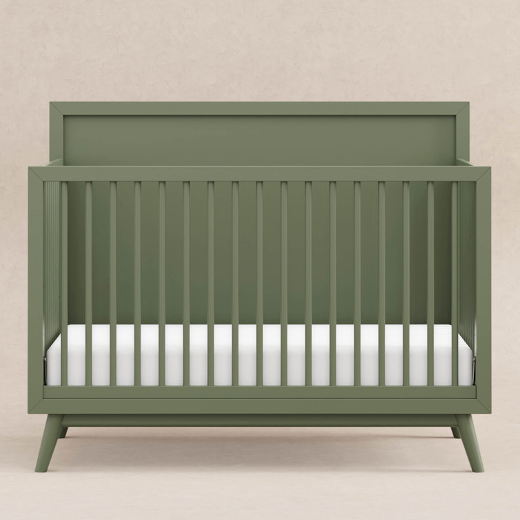Olive Green Mid-Century Modern Convertible Crib with Tapered Legs