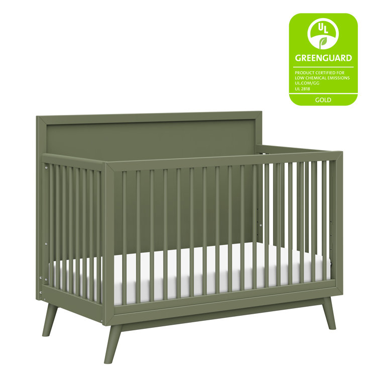 Olive Green Mid-Century Modern Convertible Crib with Tapered Legs