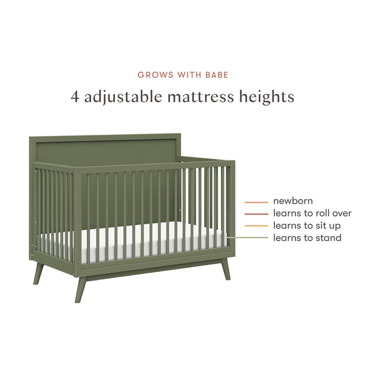Olive Green Mid-Century Modern Convertible Crib with Tapered Legs
