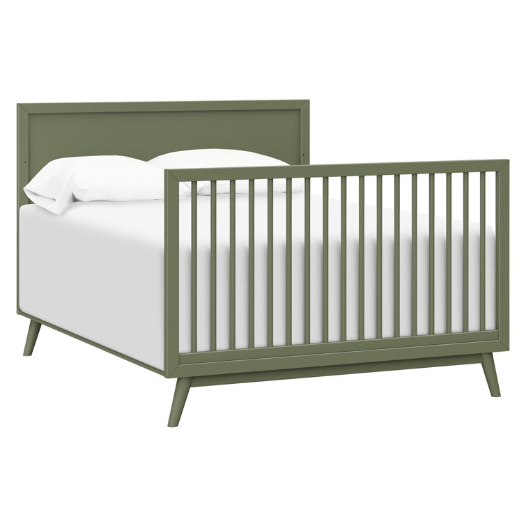 Olive Green Mid-Century Modern Convertible Crib with Tapered Legs