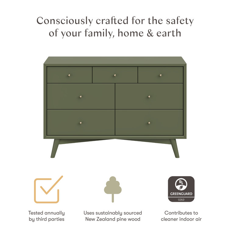 Olive Mid-century Modern Double Dresser with 7 Drawers