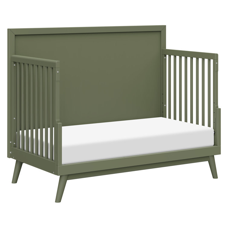 Olive Green Mid-Century Modern Convertible Crib with Tapered Legs