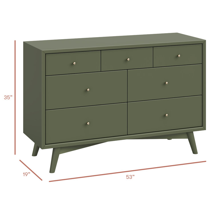 Olive Mid-century Modern Double Dresser with 7 Drawers