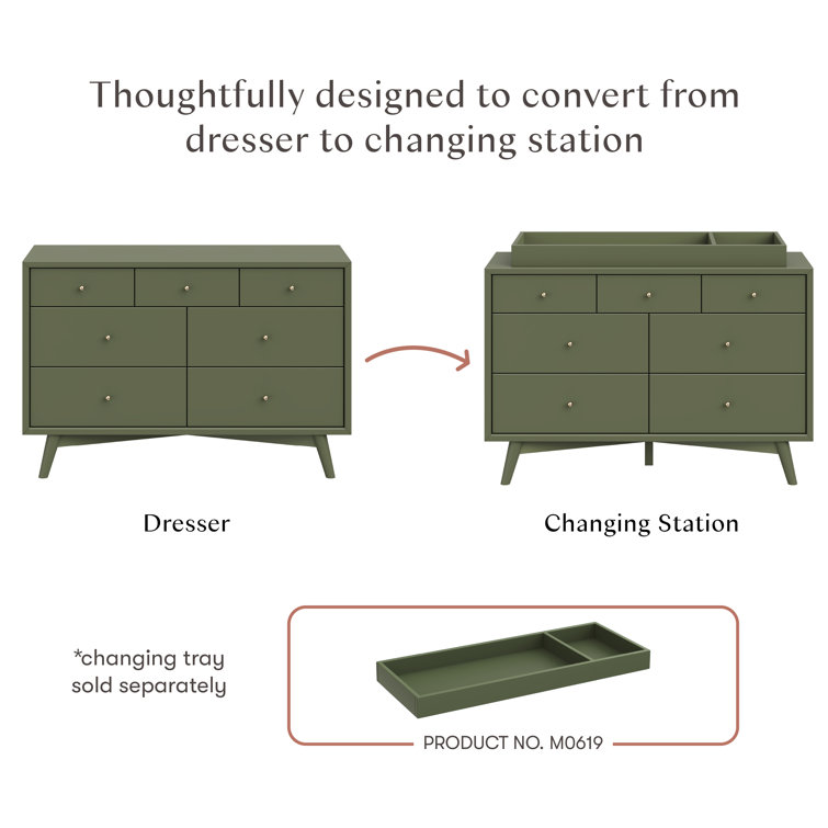 Olive Mid-century Modern Double Dresser with 7 Drawers