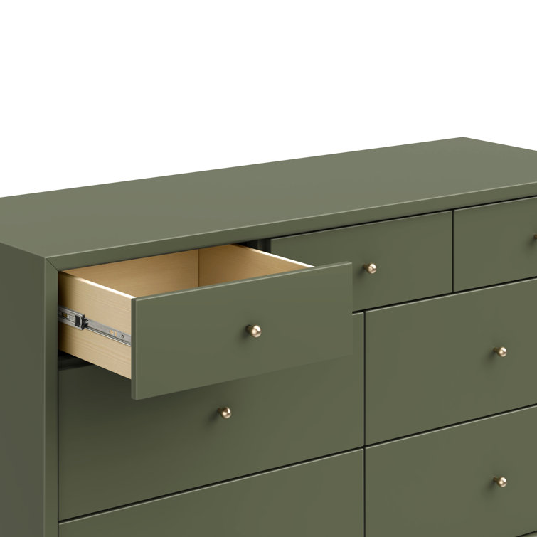 Olive Mid-century Modern Double Dresser with 7 Drawers