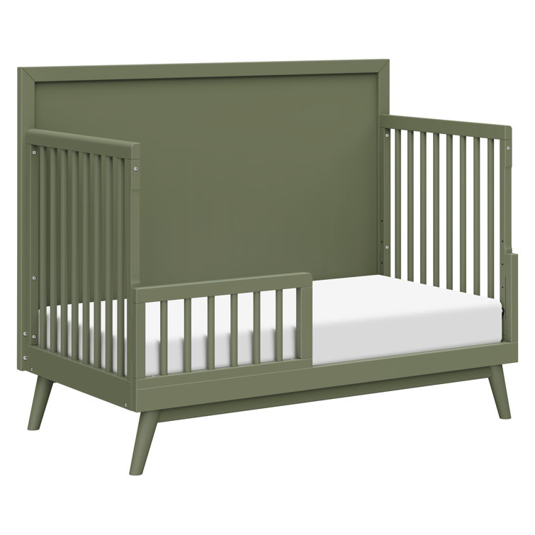 Olive Green Mid-Century Modern Convertible Crib with Tapered Legs