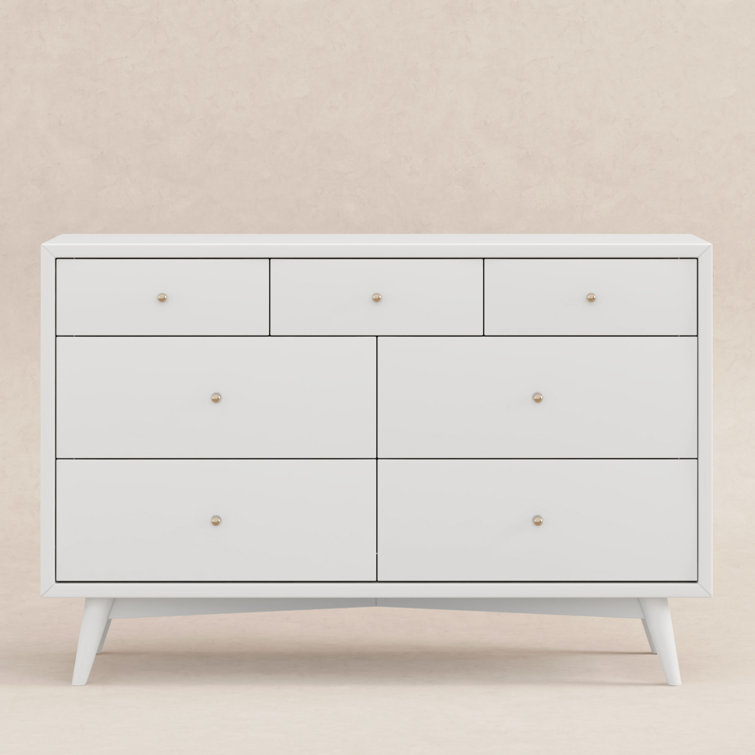 White Mid-century Modern Double Dresser with Ball Bearing Drawer Glides