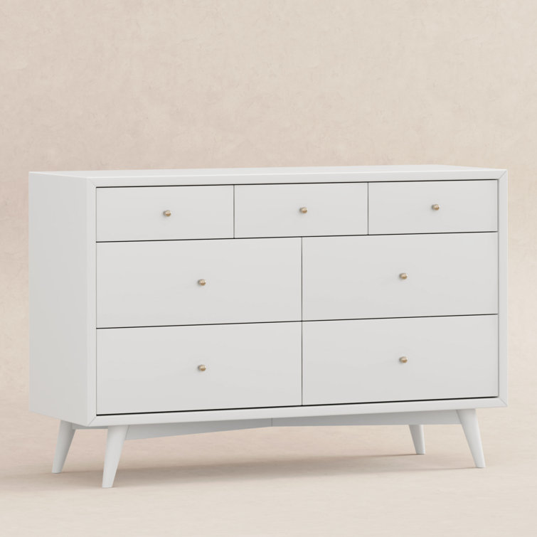 White Mid-century Modern Double Dresser with Ball Bearing Drawer Glides