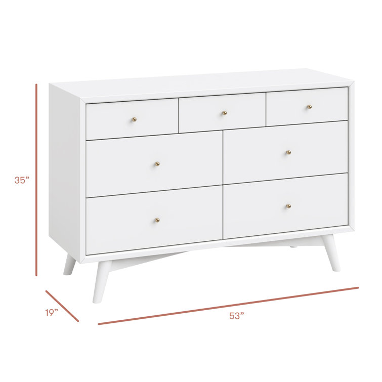 White Mid-century Modern Double Dresser with Ball Bearing Drawer Glides