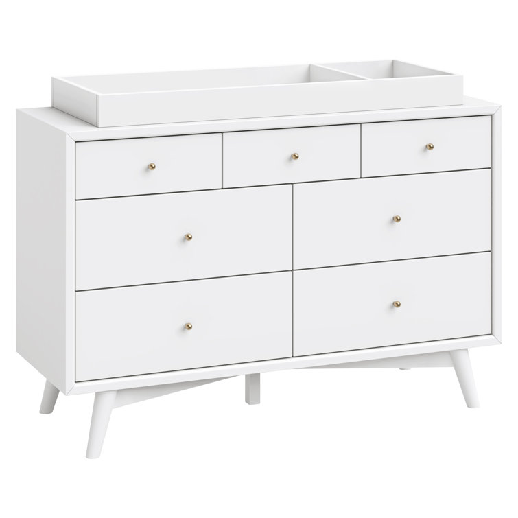 White Mid-century Modern Double Dresser with Ball Bearing Drawer Glides