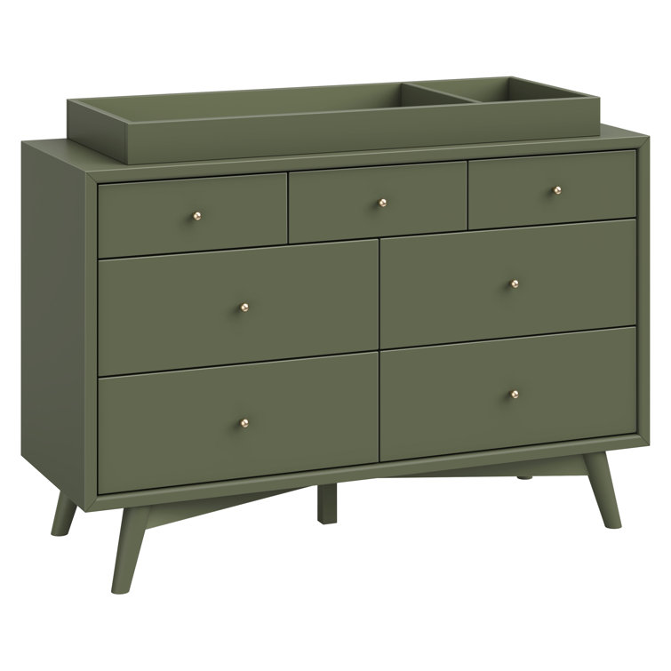 Olive Mid-century Modern Double Dresser with 7 Drawers