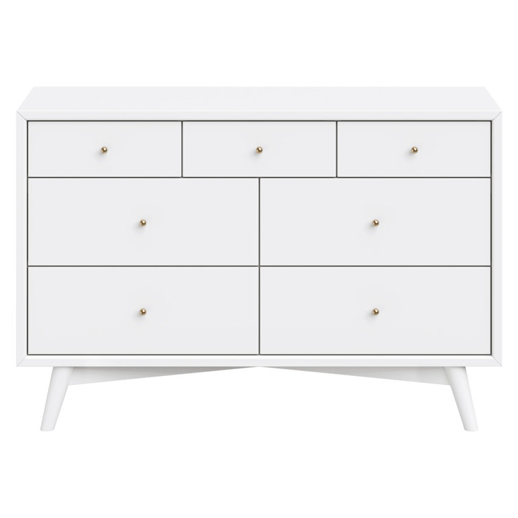 White Mid-century Modern Double Dresser with Ball Bearing Drawer Glides
