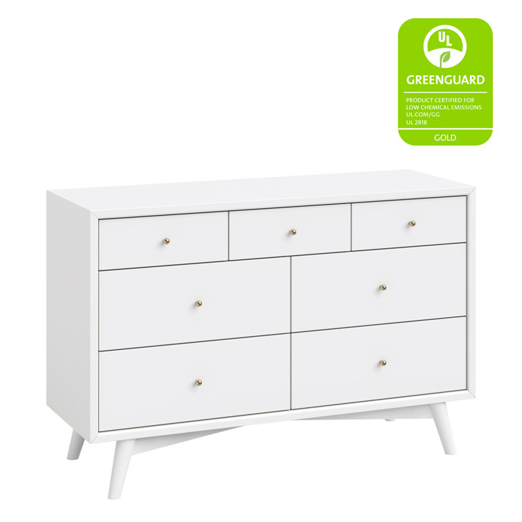 White Mid-century Modern Double Dresser with Ball Bearing Drawer Glides