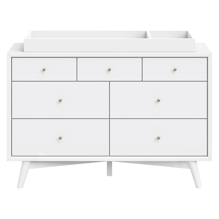 White Mid-century Modern Double Dresser with Ball Bearing Drawer Glides