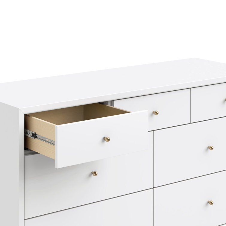 White Mid-century Modern Double Dresser with Ball Bearing Drawer Glides