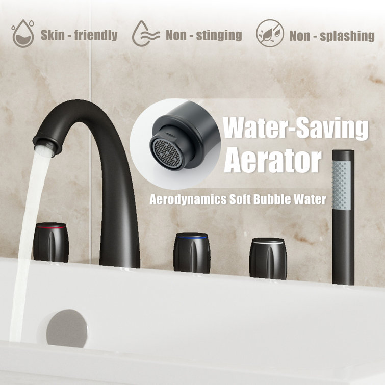 Matte Black Triple Handle Deck Mount Roman Tub Faucet with Hand Shower